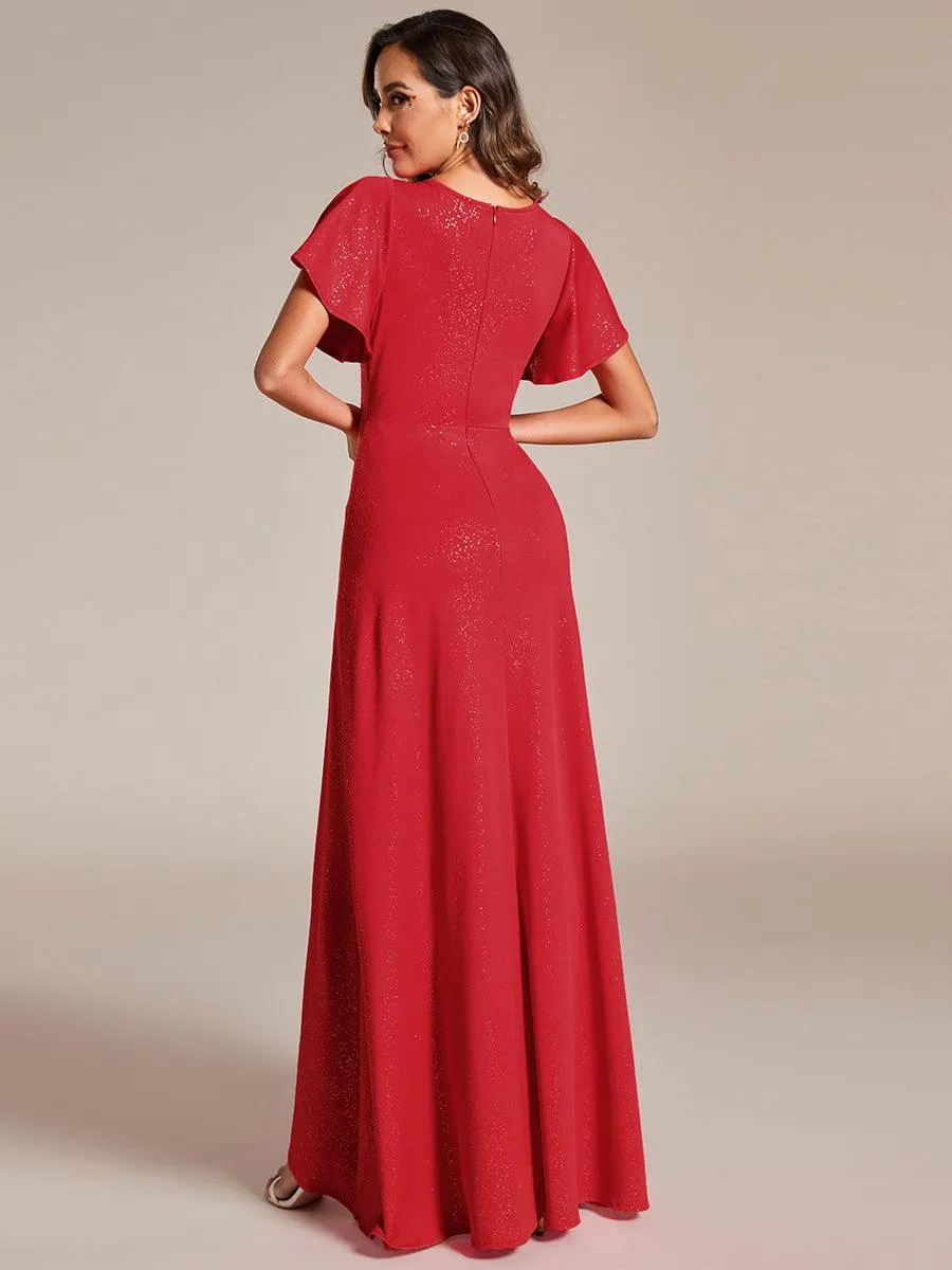 Robe de Soirée élégante à paillettes décolleté en V profond fente sur le devant