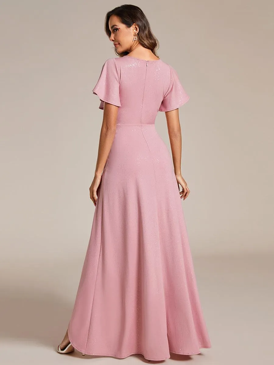 Robe de Soirée élégante à paillettes décolleté en V profond fente sur le devant