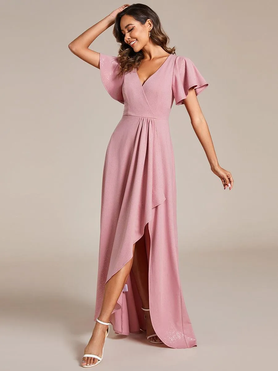 Robe de Soirée élégante à paillettes décolleté en V profond fente sur le devant