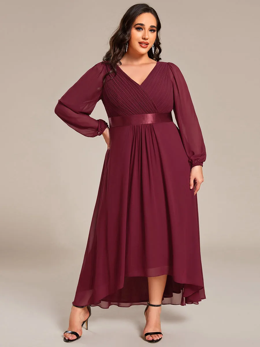 Robe midi pour invités de mariage en mousseline à manches longues