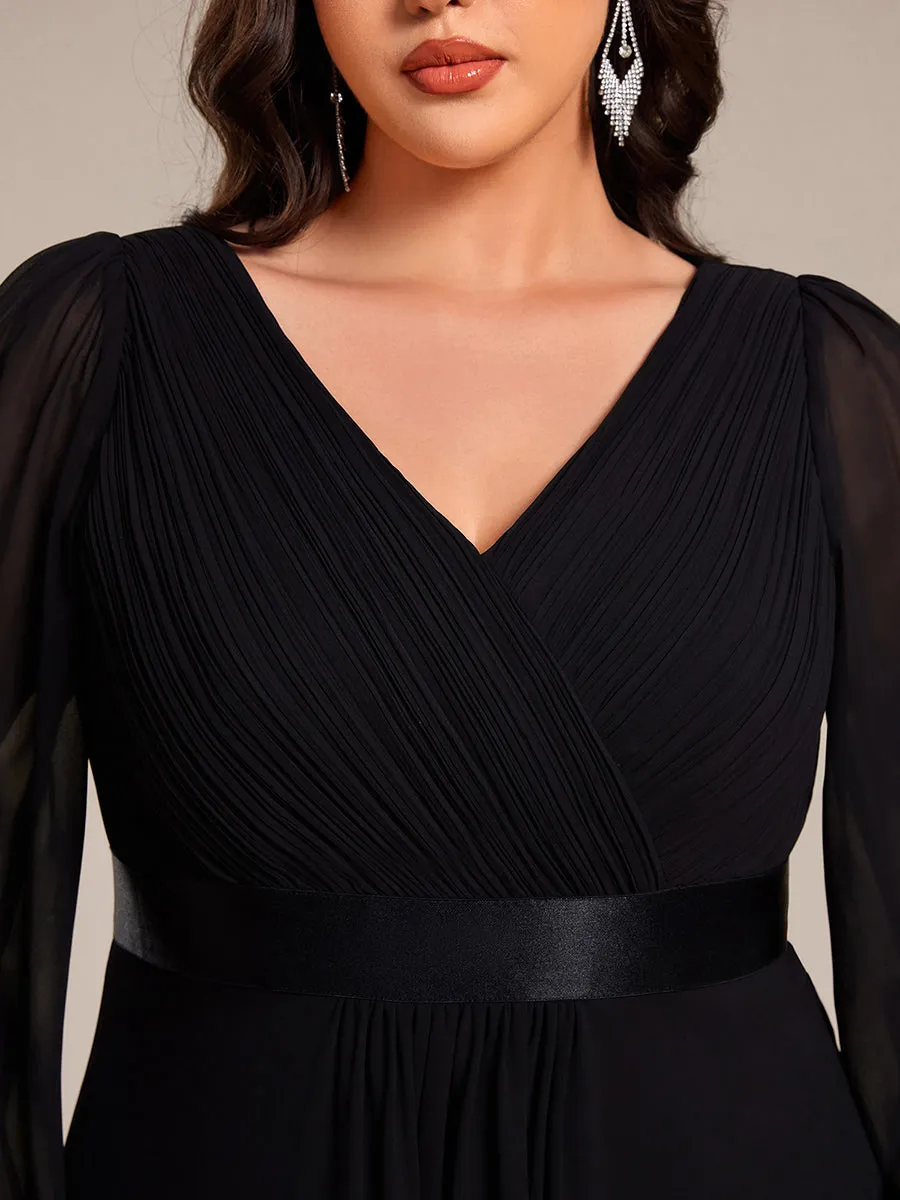 Robe midi pour invités de mariage en mousseline à manches longues