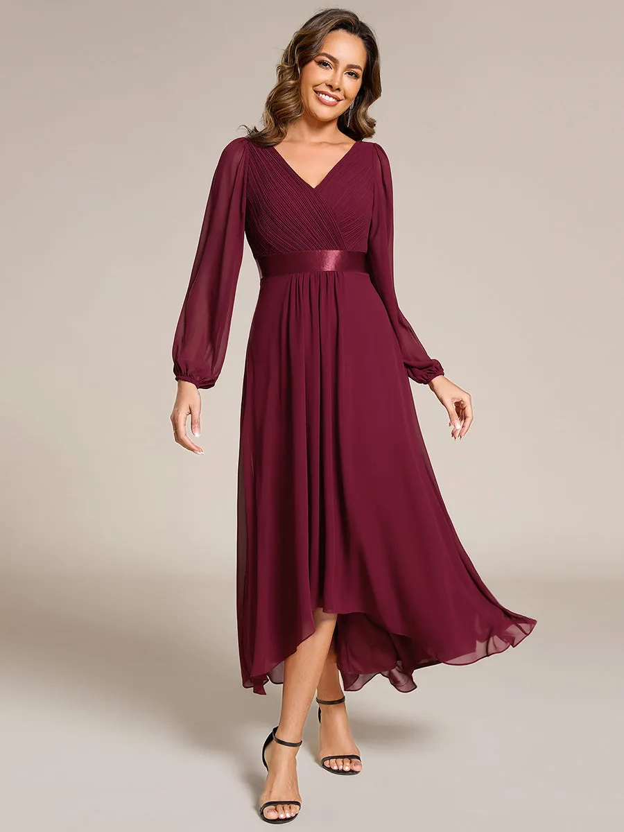 Robe midi pour invités de mariage en mousseline à manches longues