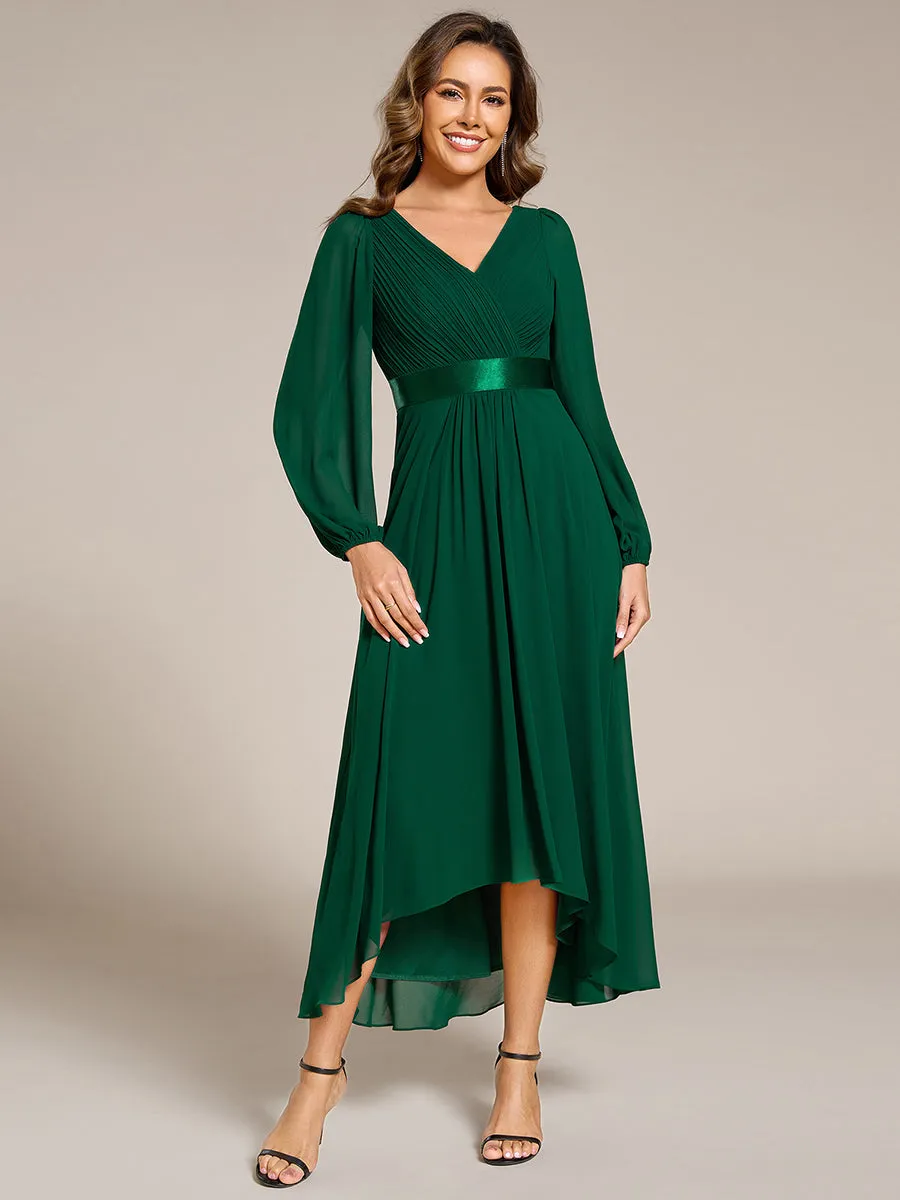 Robe midi pour invités de mariage en mousseline à manches longues