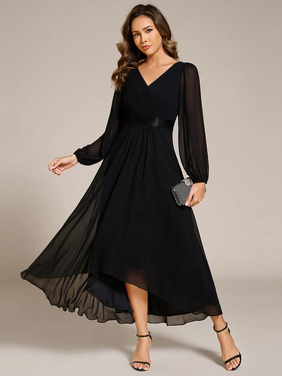 Robe midi pour invités de mariage en mousseline à manches longues