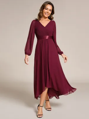 Robe midi pour invités de mariage en mousseline à manches longues
