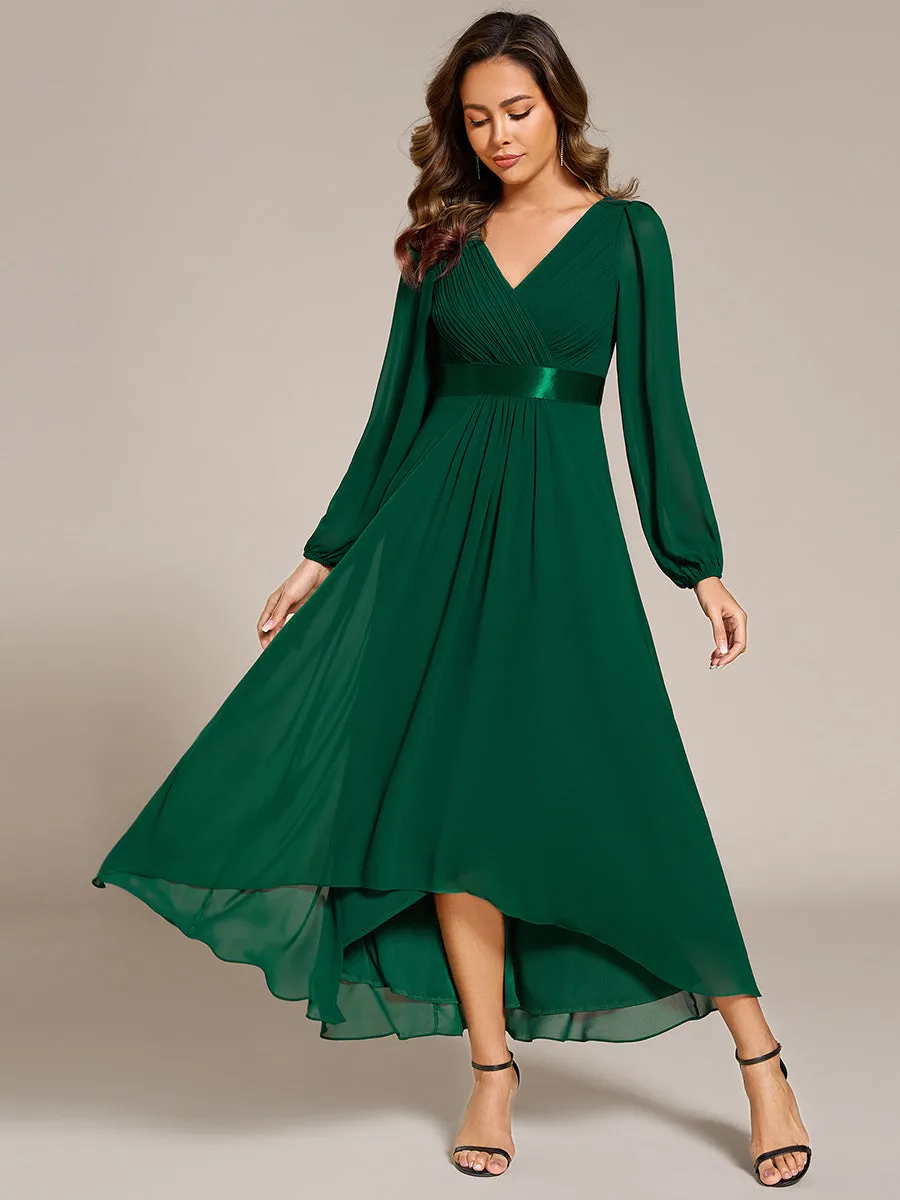 Robe midi pour invités de mariage en mousseline à manches longues