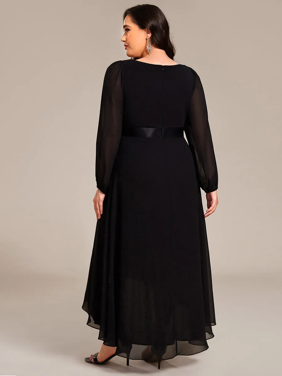 Robe midi pour invités de mariage en mousseline à manches longues