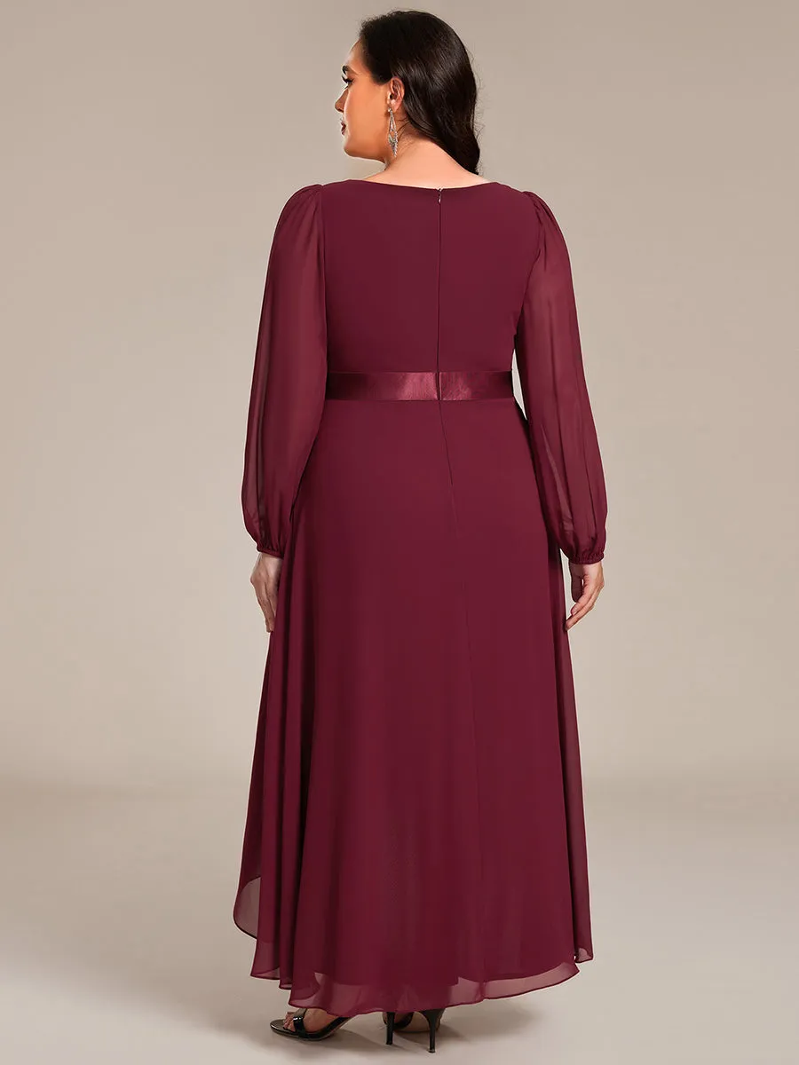 Robe midi pour invités de mariage en mousseline à manches longues