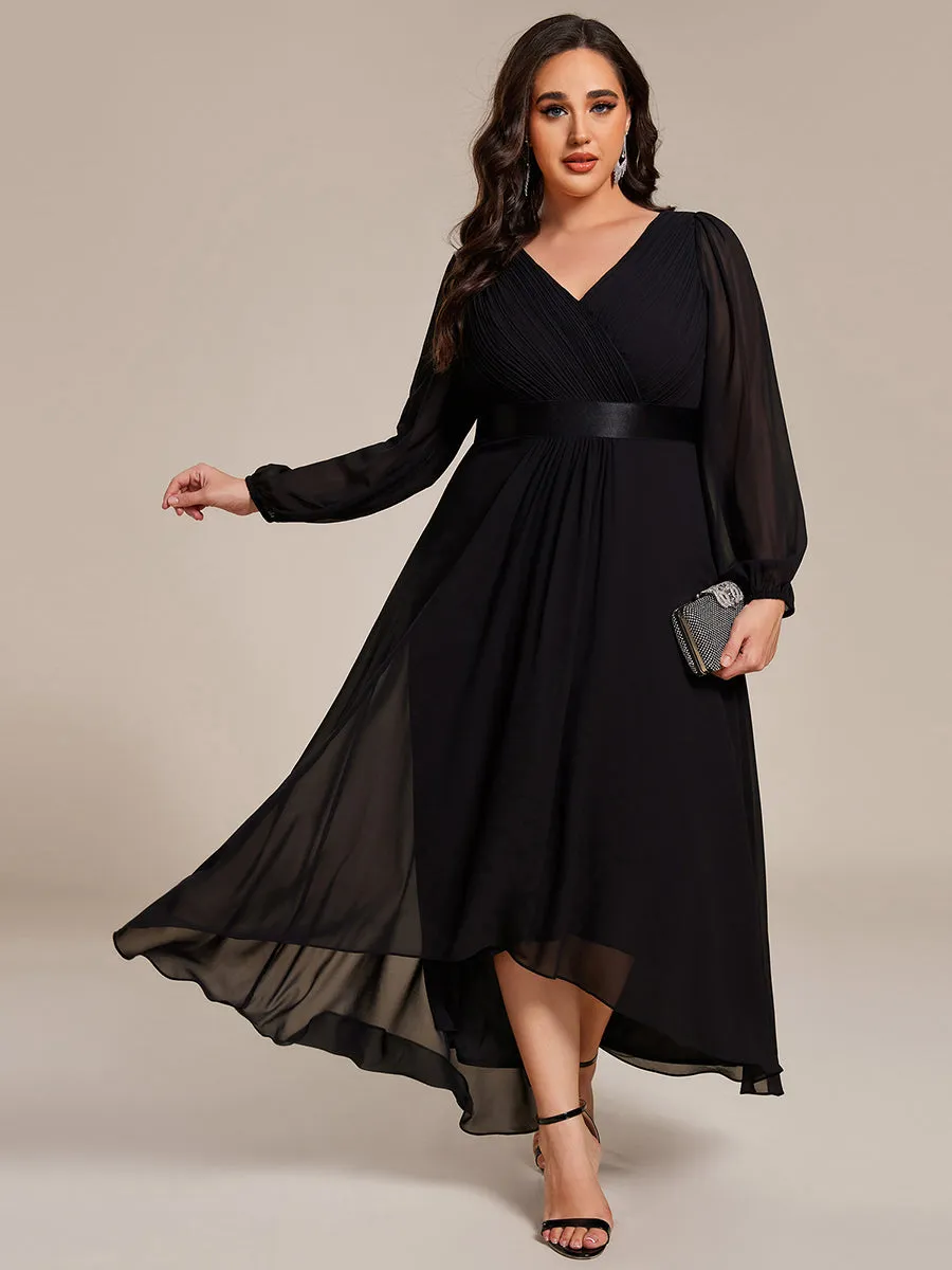 Robe midi pour invités de mariage en mousseline à manches longues