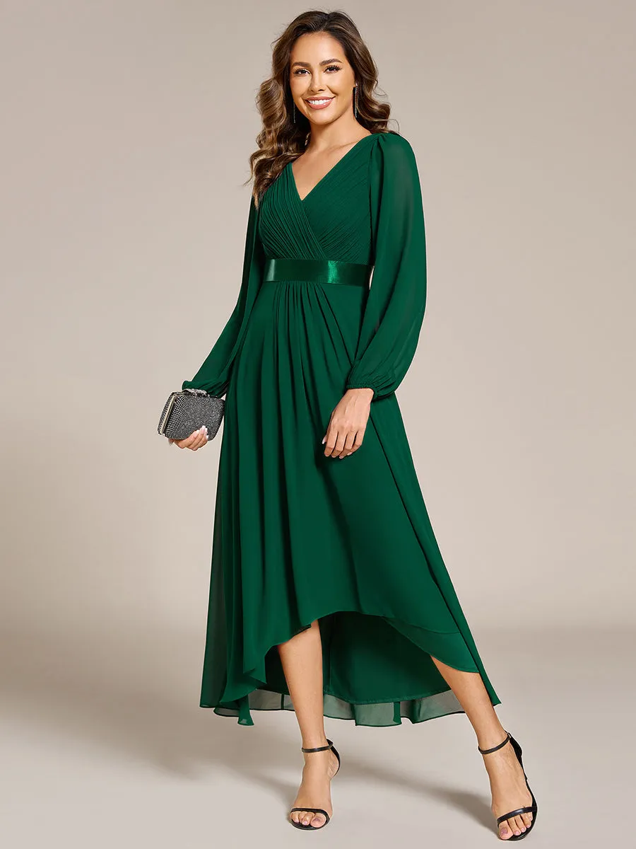 Robe midi pour invités de mariage en mousseline à manches longues