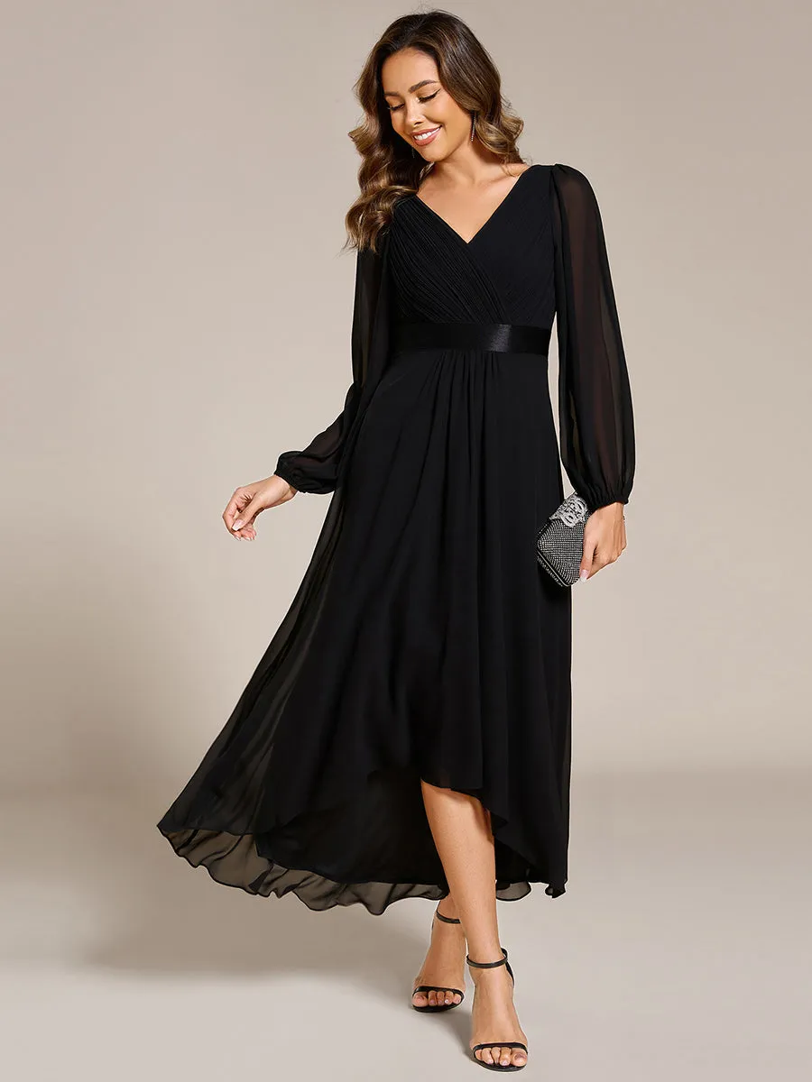Robe midi pour invités de mariage en mousseline à manches longues