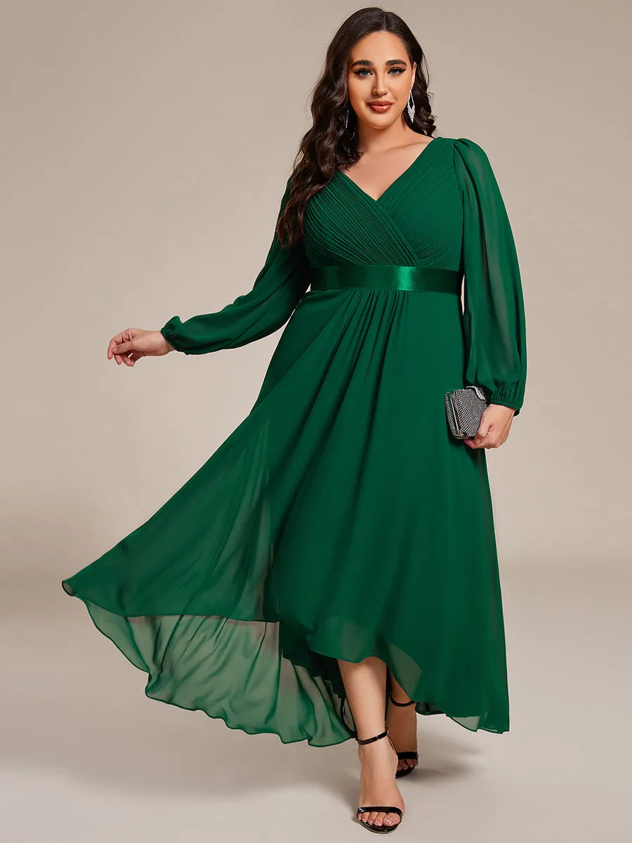 Robe midi pour invités de mariage en mousseline à manches longues