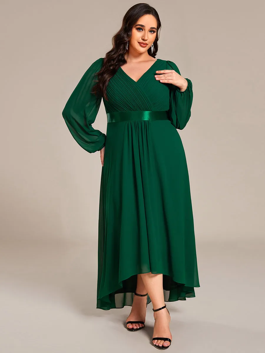 Robe midi pour invités de mariage en mousseline à manches longues