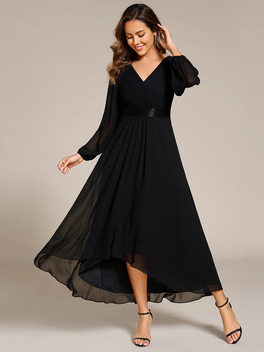 Robe midi pour invités de mariage en mousseline à manches longues