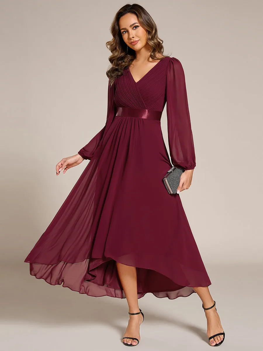 Robe midi pour invités de mariage en mousseline à manches longues