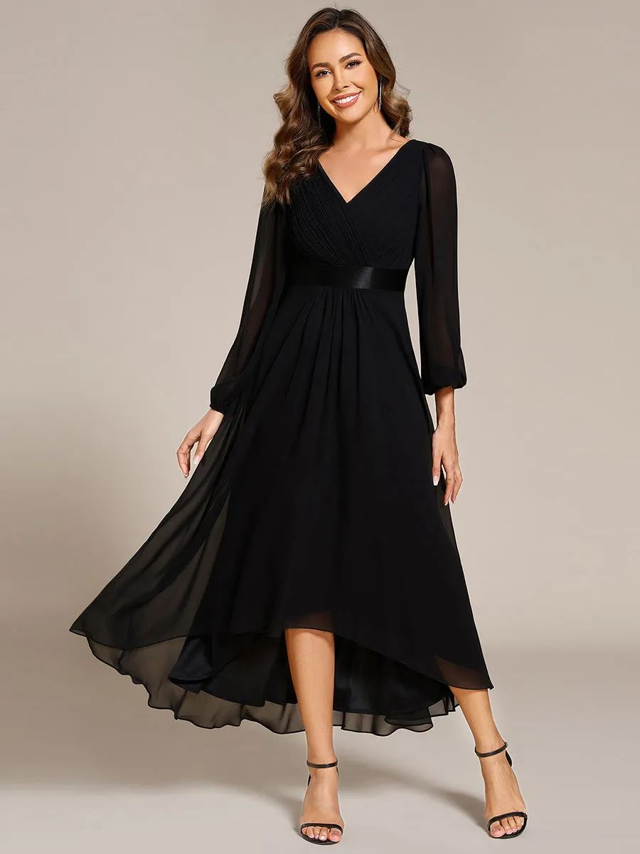 Robe midi pour invités de mariage en mousseline à manches longues