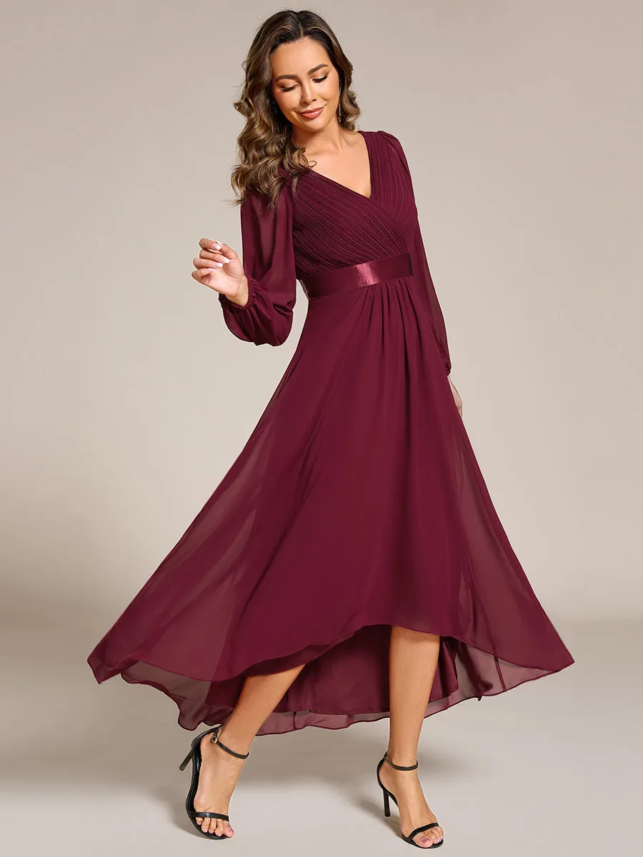 Robe midi pour invités de mariage en mousseline à manches longues