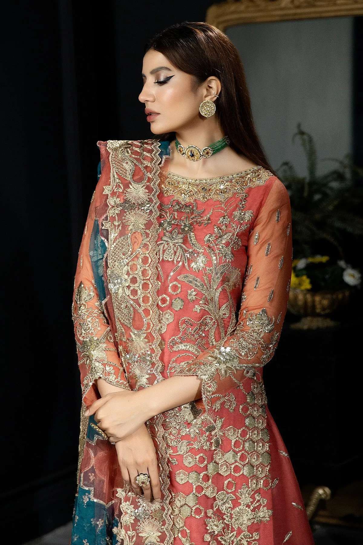 Rose Pink Embroidered Pakistani Wedding Dress in Gharara Kameez Style