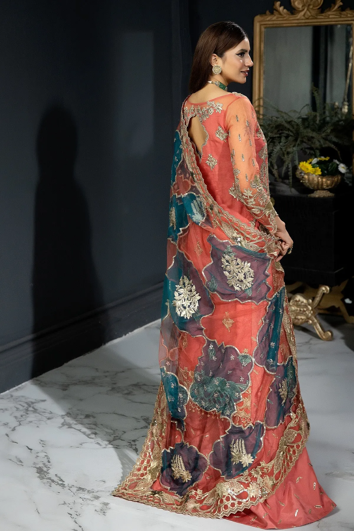 Rose Pink Embroidered Pakistani Wedding Dress in Gharara Kameez Style