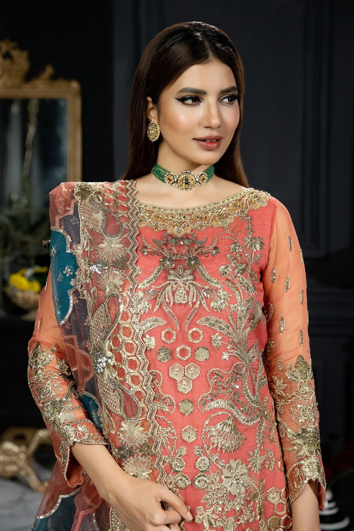Rose Pink Embroidered Pakistani Wedding Dress in Gharara Kameez Style