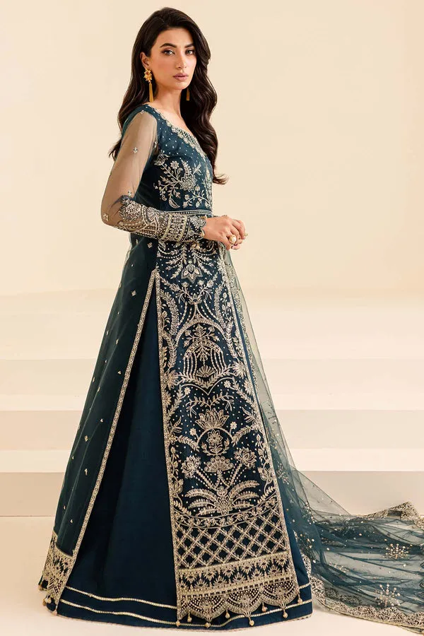 Royal Blue Embroidered Pakistani Wedding Dress in Gown Pishwas Style