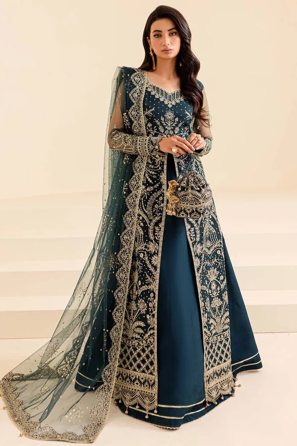 Royal Blue Embroidered Pakistani Wedding Dress in Gown Pishwas Style