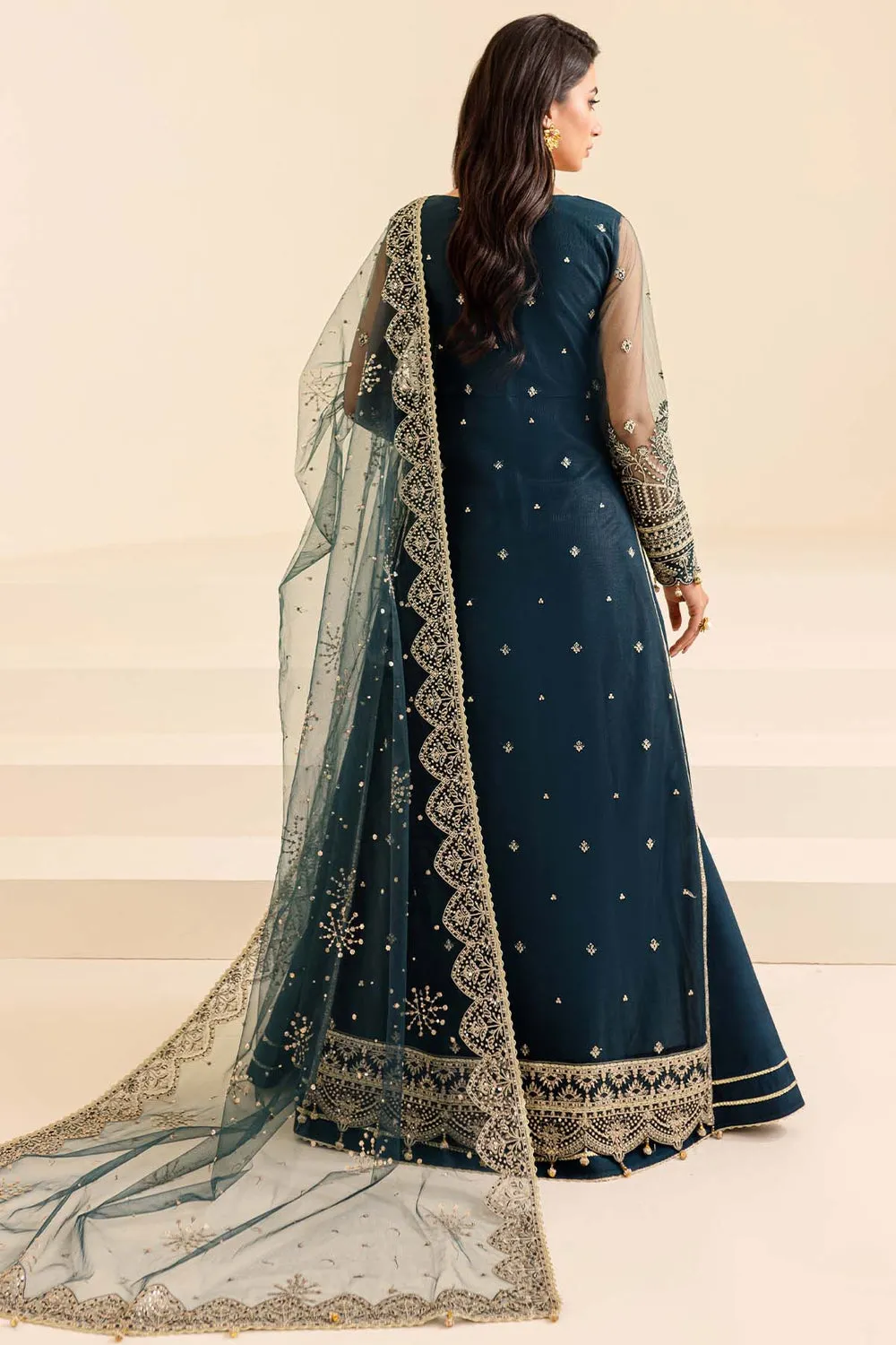 Royal Blue Embroidered Pakistani Wedding Dress in Gown Pishwas Style
