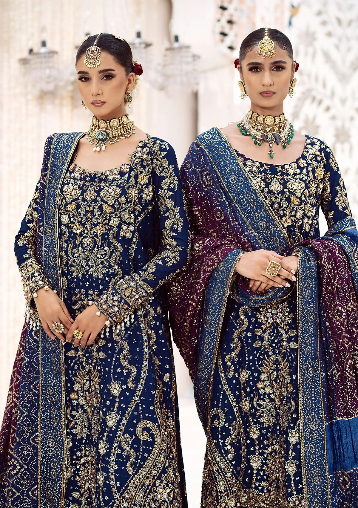 Royal Blue Embroidered Pakistani Wedding Dress in Kameez Gharara Style