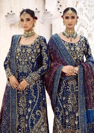 Royal Blue Embroidered Pakistani Wedding Dress in Kameez Gharara Style