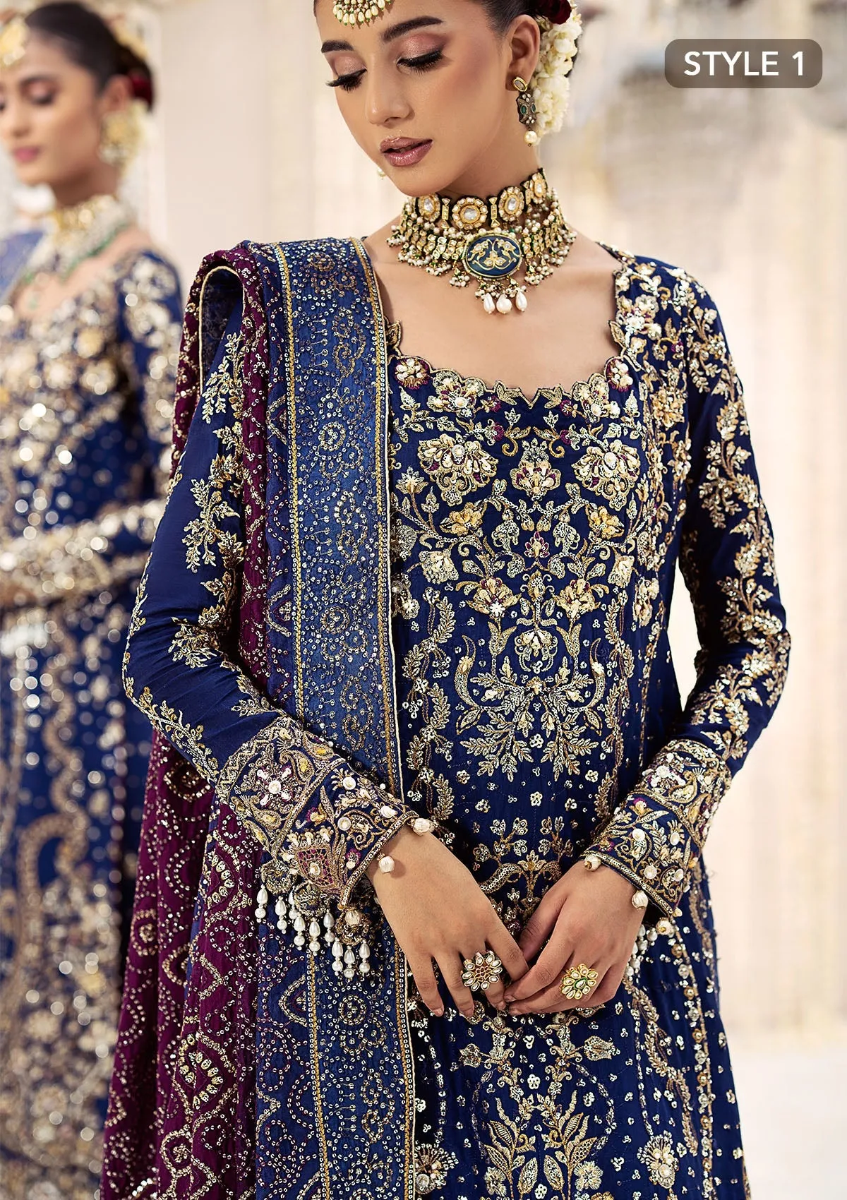 Royal Blue Embroidered Pakistani Wedding Dress in Kameez Gharara Style