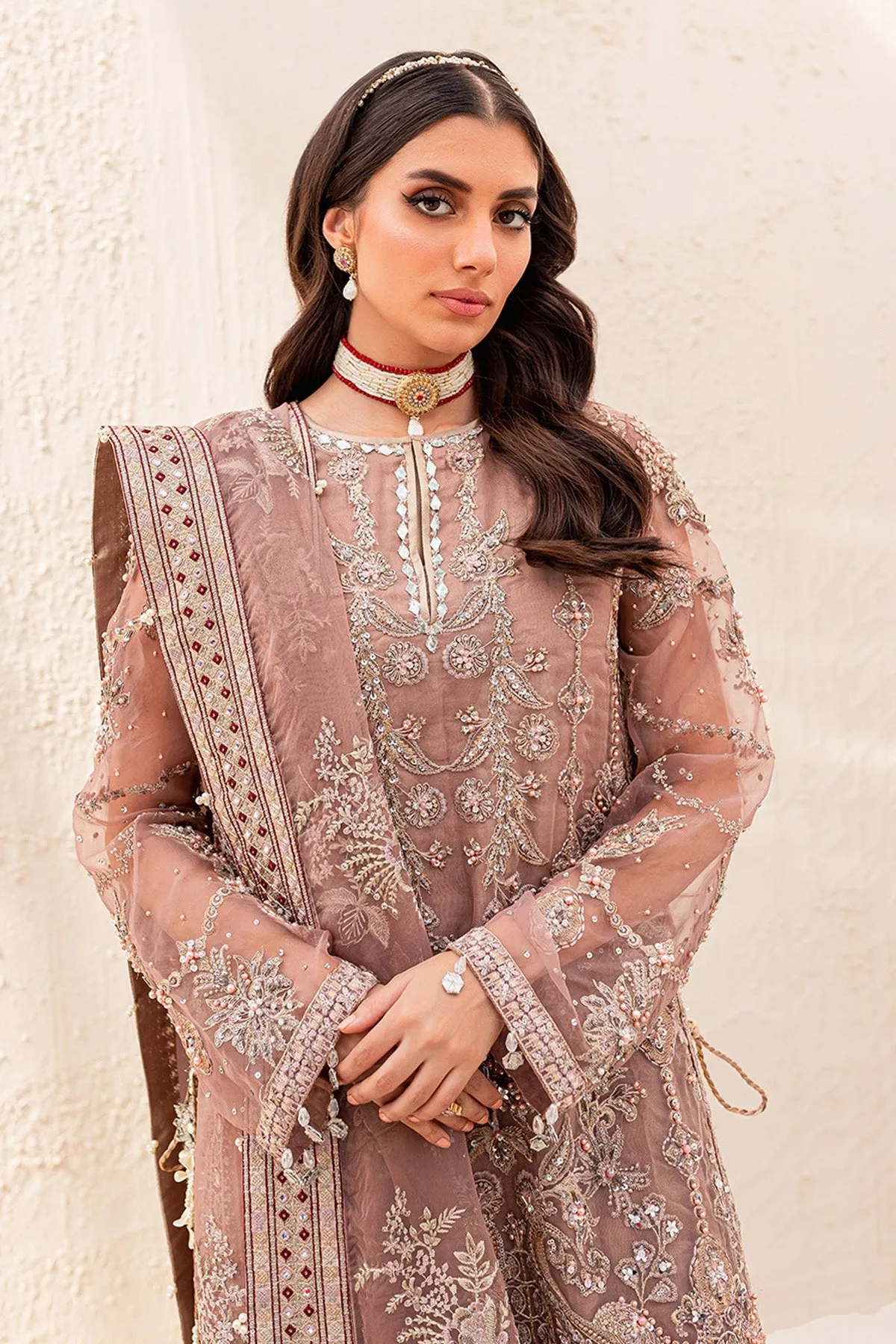 Royal Brown Embroidered Pakistani Kameez Sharara Wedding Dress