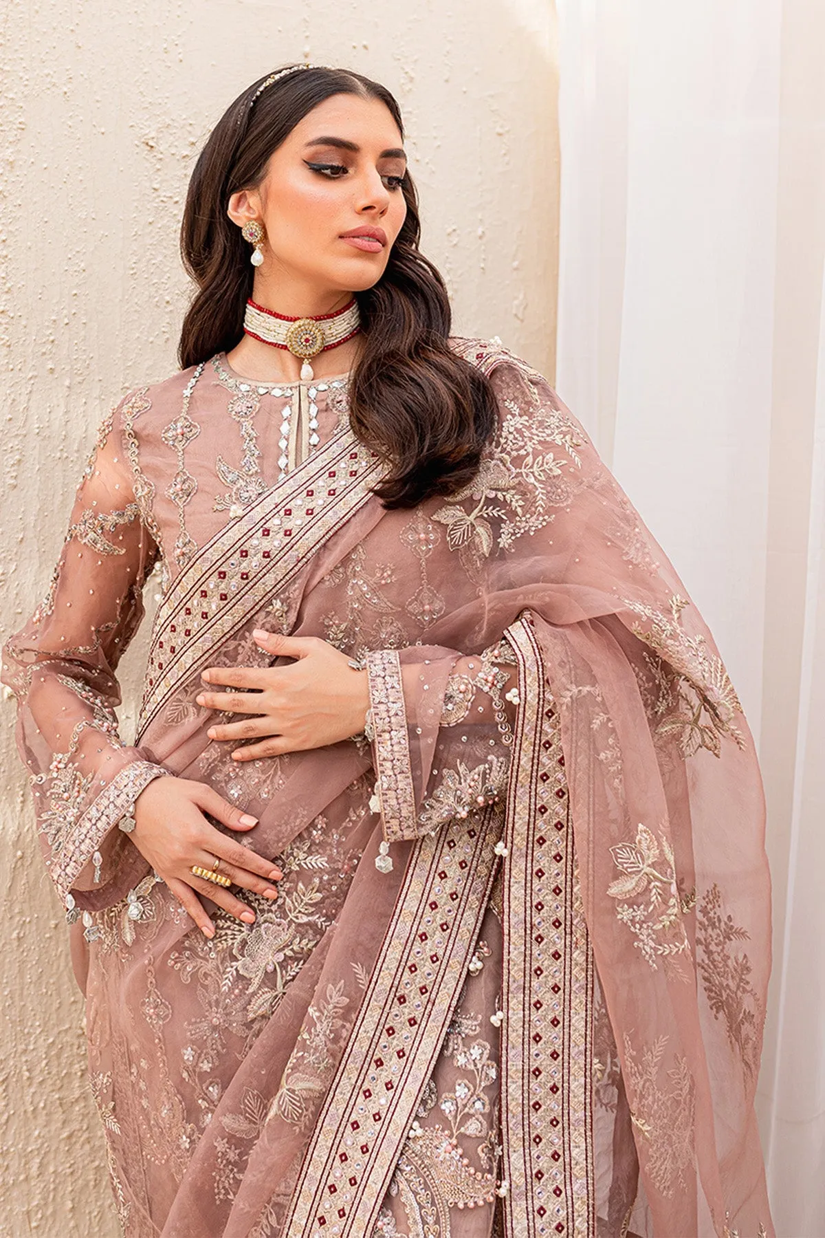 Royal Brown Embroidered Pakistani Kameez Sharara Wedding Dress