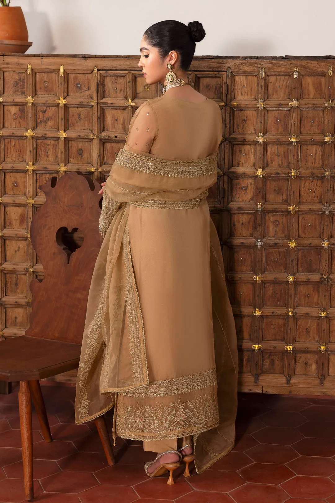 Royal Embroidered Angrakha Style Straight Shirt Pakistani Wedding Dress