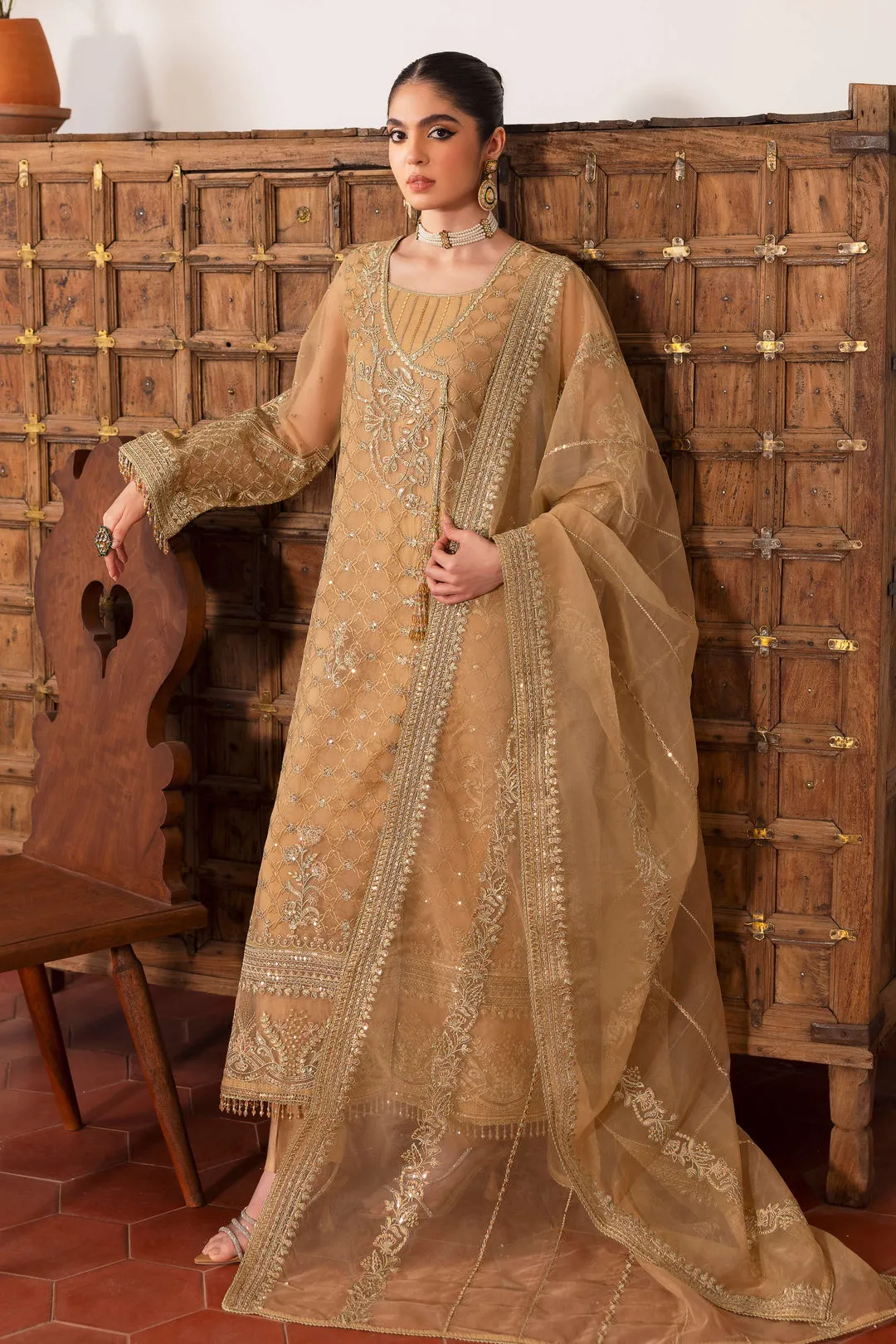 Royal Embroidered Angrakha Style Straight Shirt Pakistani Wedding Dress