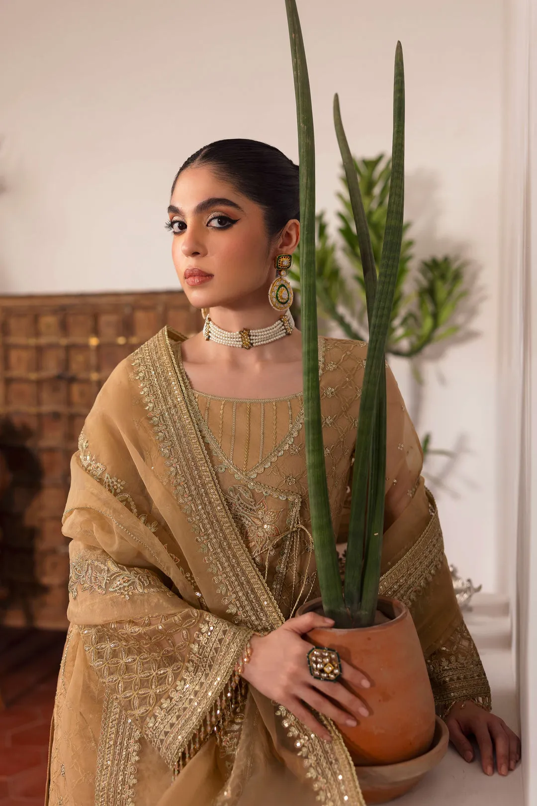 Royal Embroidered Angrakha Style Straight Shirt Pakistani Wedding Dress