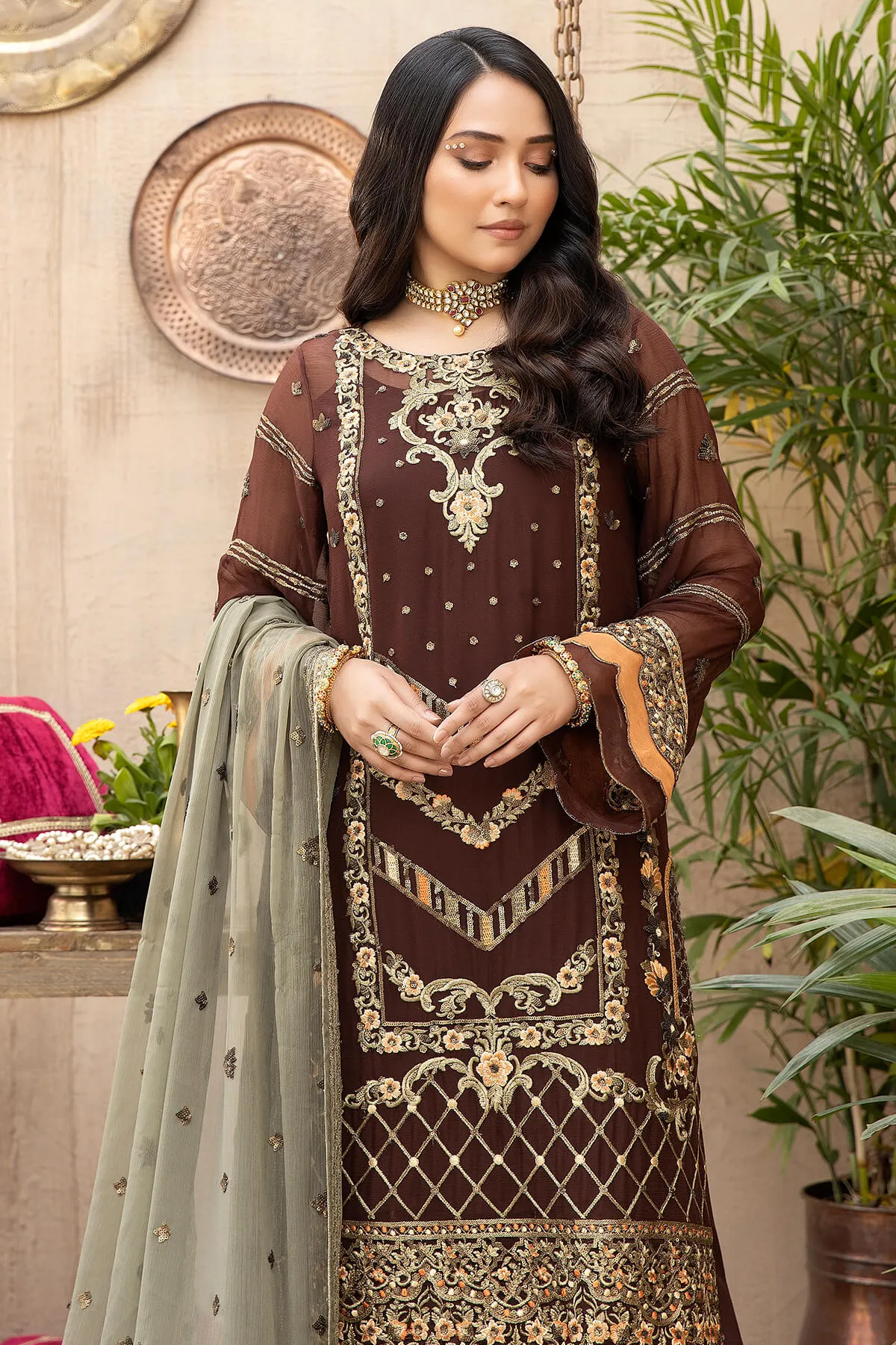 Royal Embroidered Salwar Kameez Chiffon Pakistani Party Dress