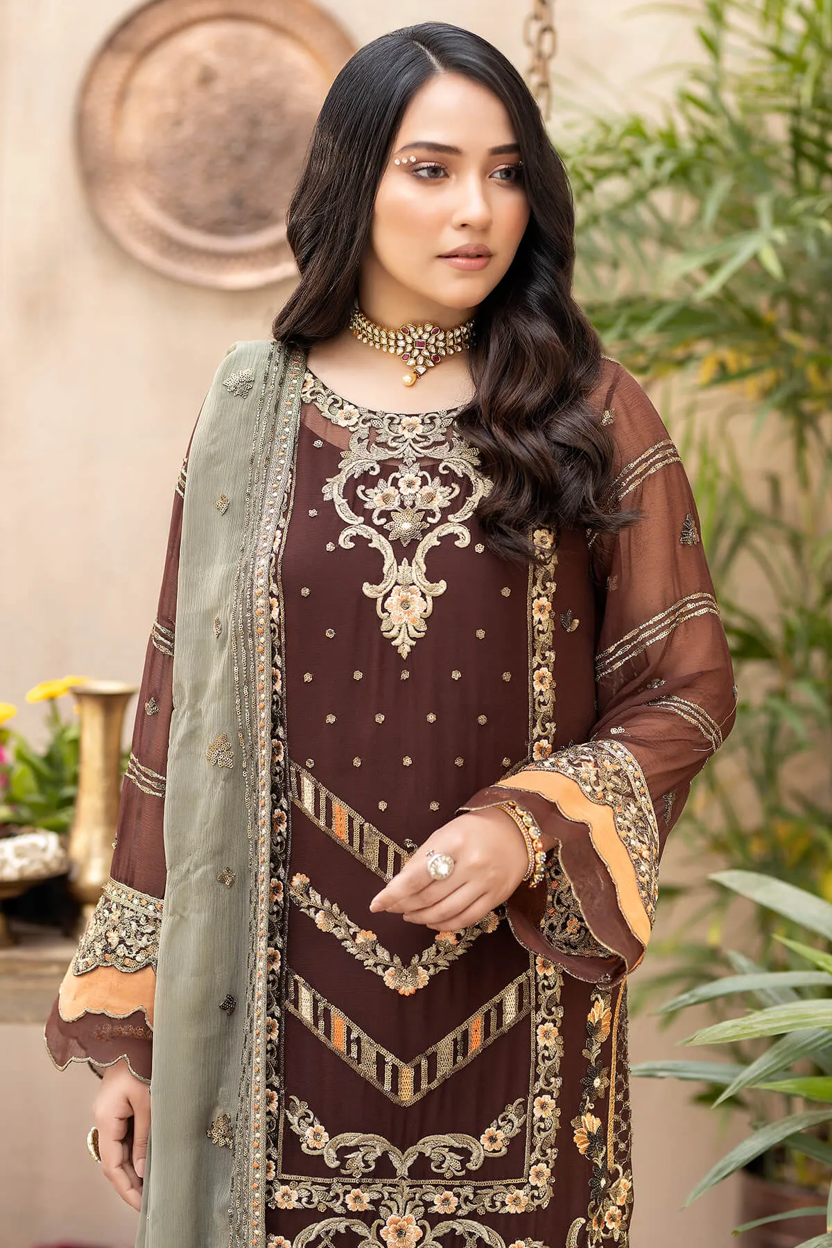 Royal Embroidered Salwar Kameez Chiffon Pakistani Party Dress