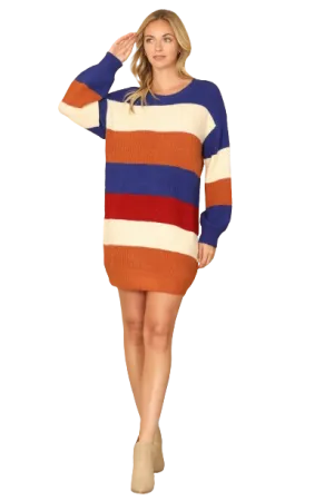 Royal Multi Stripe Long Sleeve Wool Dress  - Pack of 6