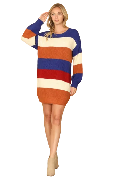 Royal Multi Stripe Long Sleeve Wool Dress  - Pack of 6