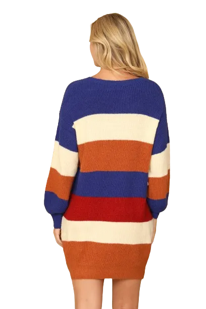 Royal Multi Stripe Long Sleeve Wool Dress  - Pack of 6