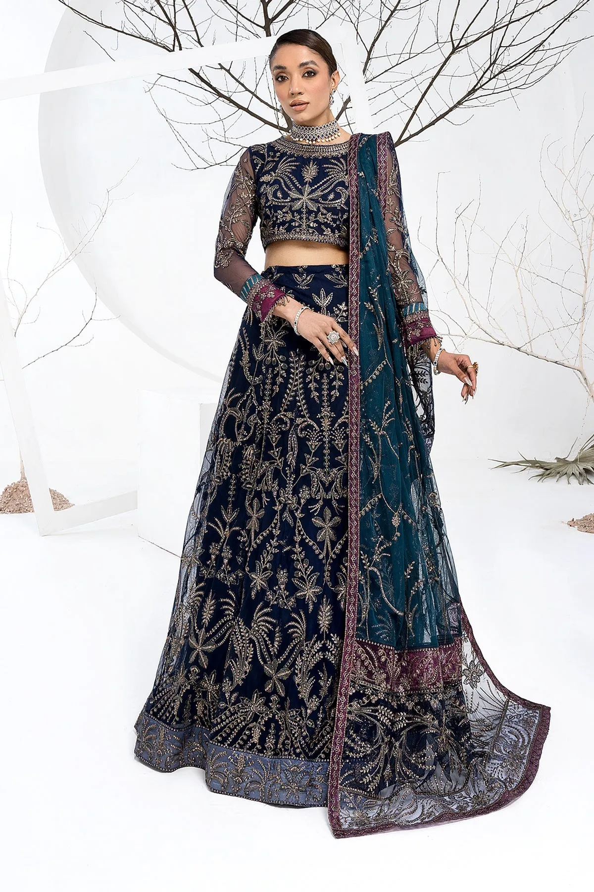 Royal Pakistani Blue Embroidered Lehenga Choli Wedding Dress