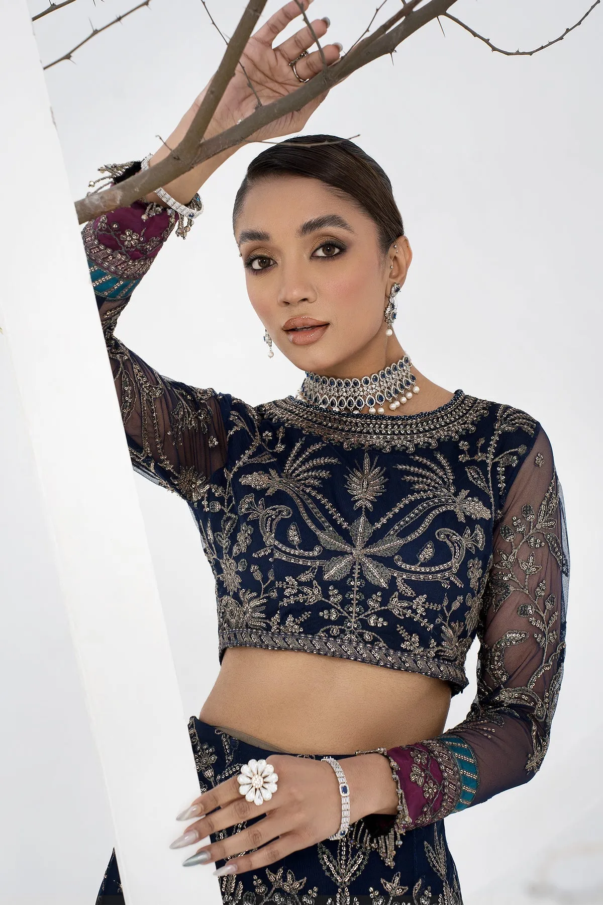 Royal Pakistani Blue Embroidered Lehenga Choli Wedding Dress