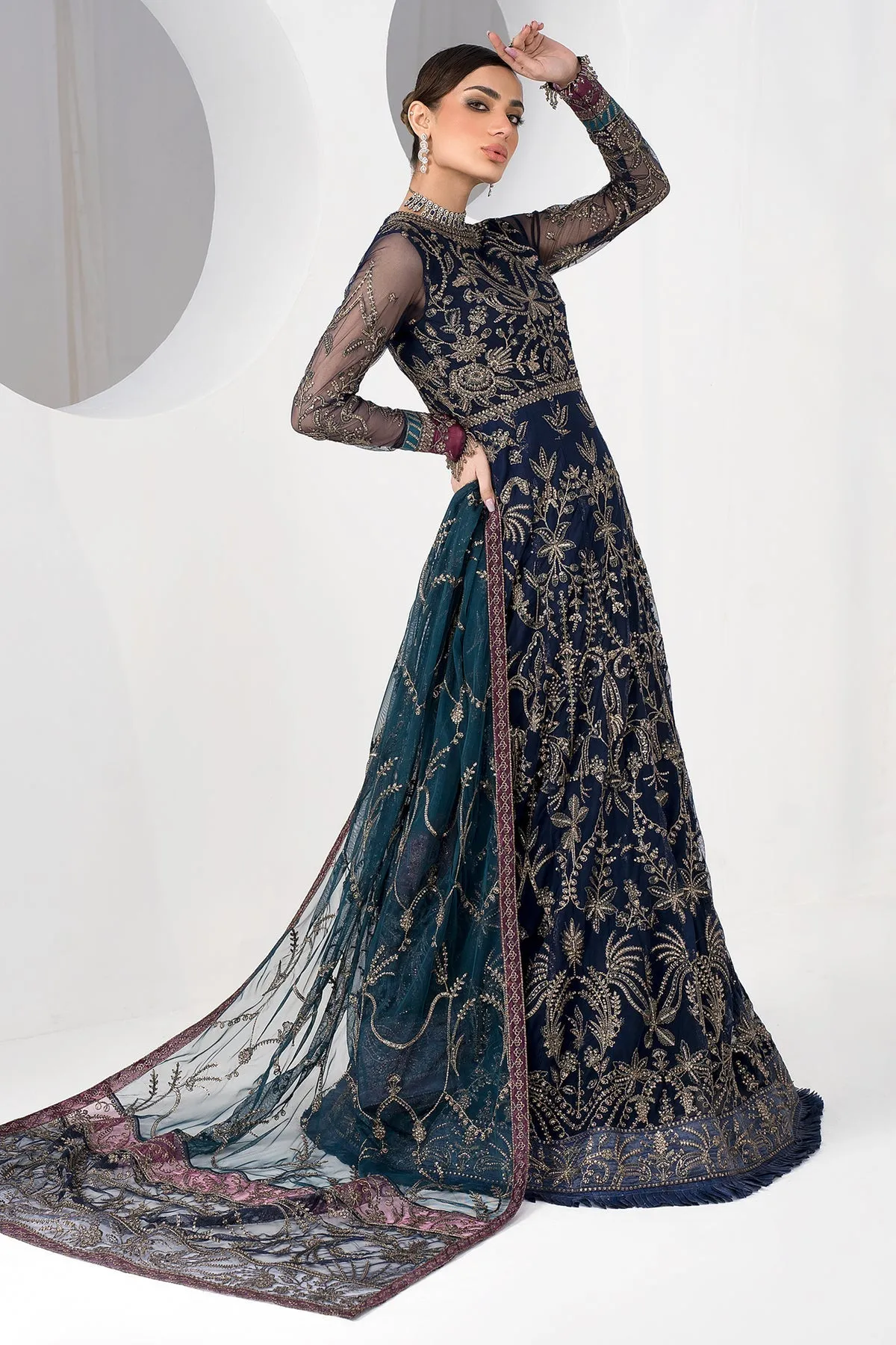 Royal Pakistani Blue Embroidered Lehenga Choli Wedding Dress