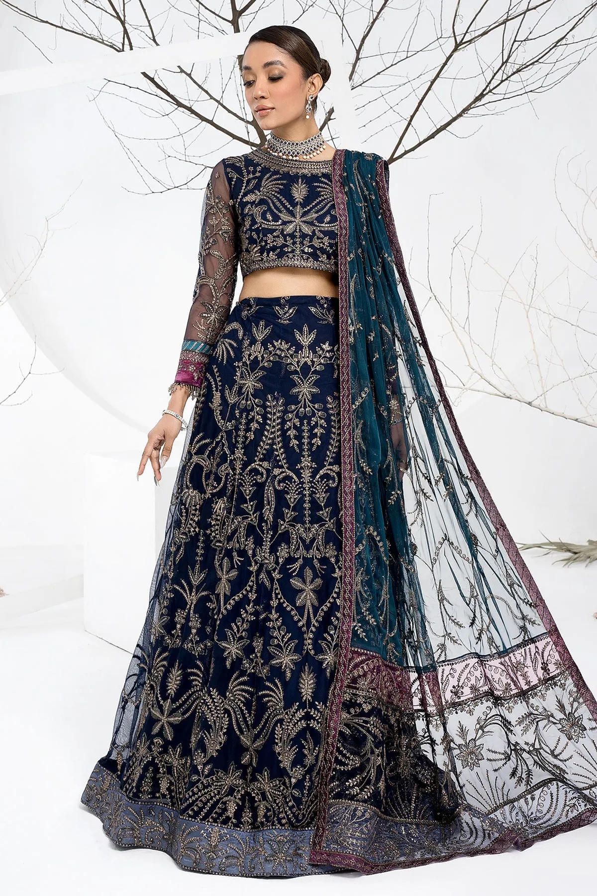 Royal Pakistani Blue Embroidered Lehenga Choli Wedding Dress