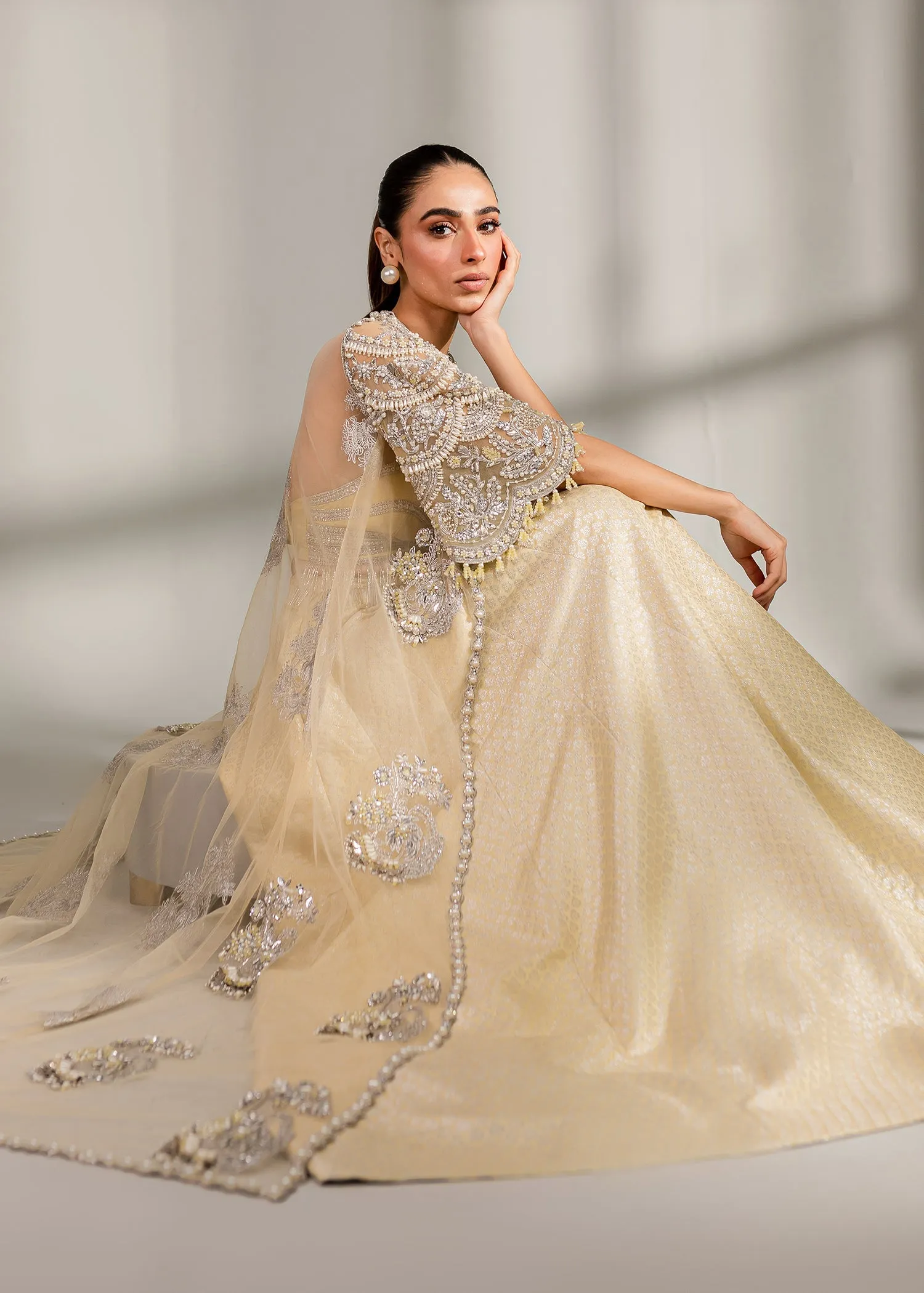 Royal Pale Yellow Pakistani Wedding Dress in Jacket Lehenga Style