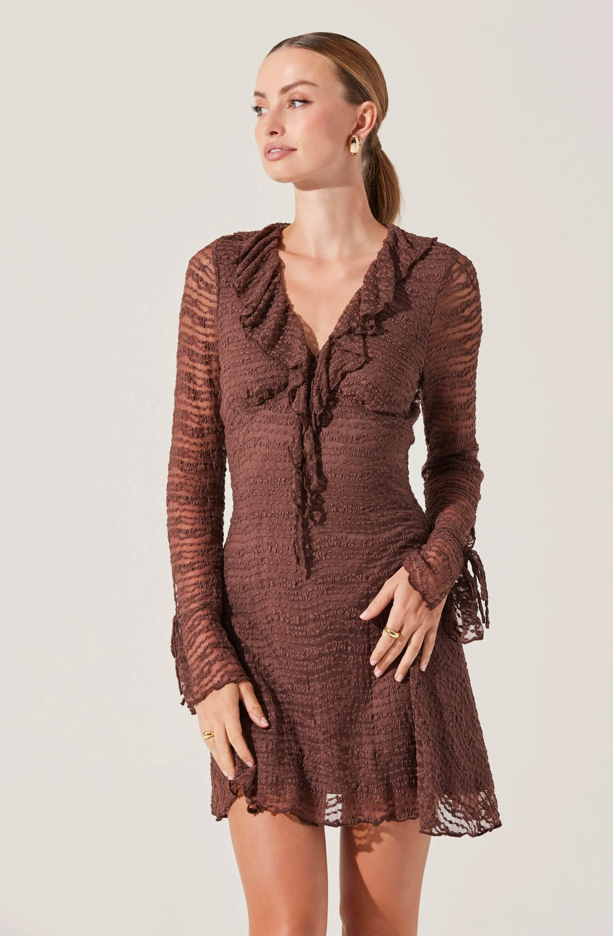 Ruffle V-Neck Lace Mini Dress