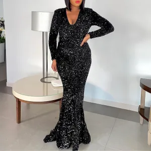 Sequined Fishtail Evening Gown
