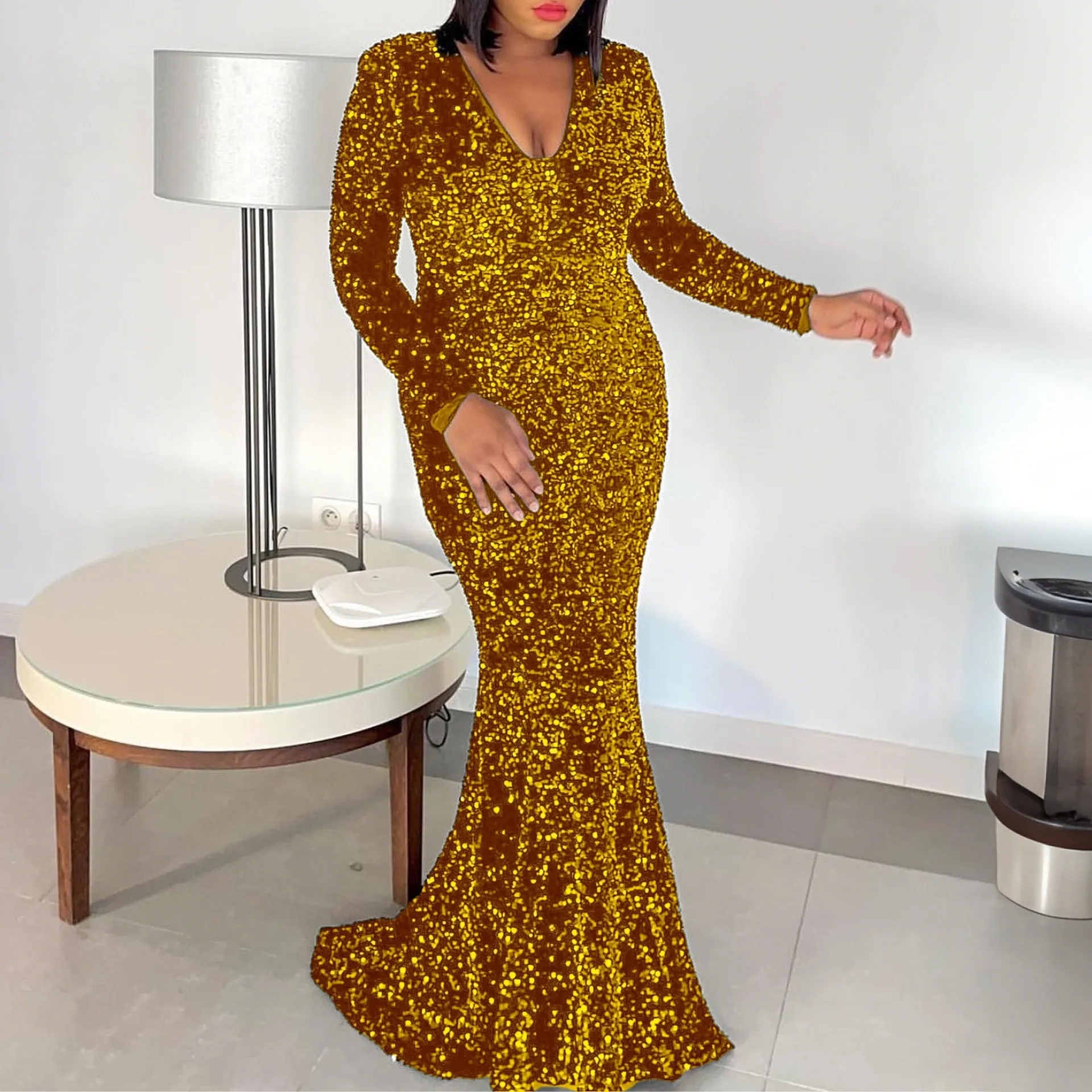 Sequined Fishtail Evening Gown