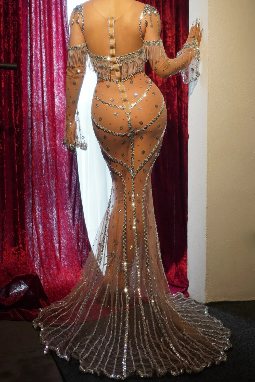 Sequins Rhinestone  Mesh Transparent
