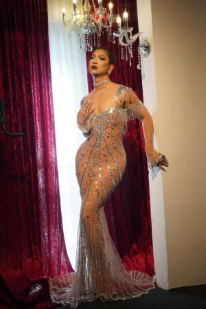 Sequins Rhinestone  Mesh Transparent